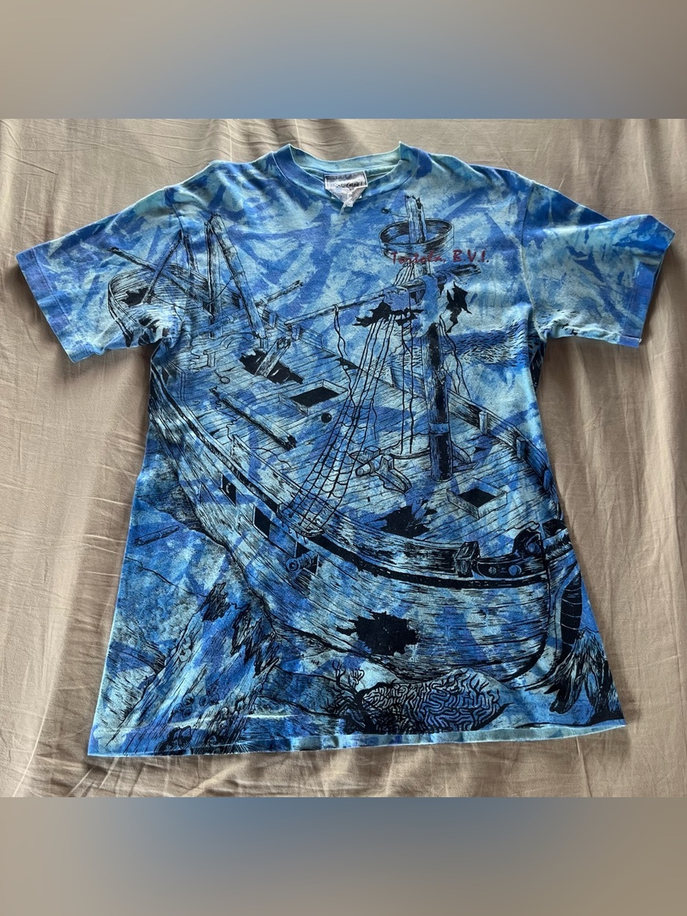 Vintage 90s Shipwreck T-shirt All Over Print Single Stitch Medium